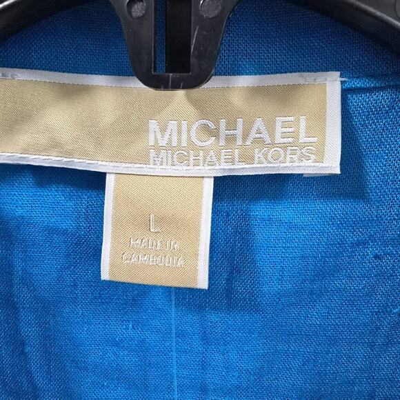 Michael Kors Womens Collar Halter Sleeveless Summer Top Blue Linen Size L - Picture 5 of 9